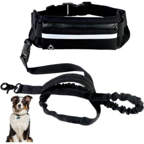 Laisse pour Chien - Mains Libres - Ceinture Réglable - 160-220 cm - Noir - Absorbant les Chocs (1/4)