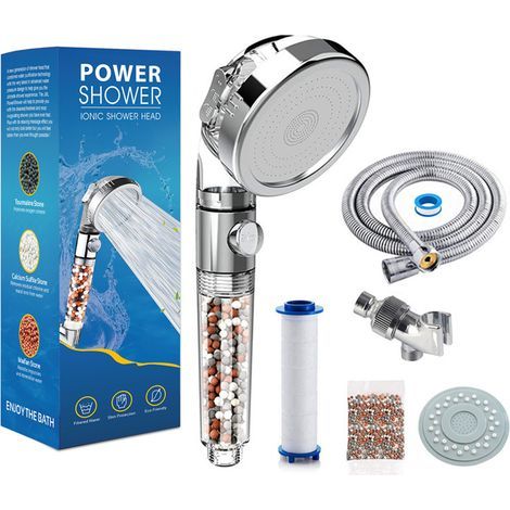 Pommeau de douche filtré à main, filtre de douche pour économiser l'eau, aide la peau sèche et qui démange, élimine le chlore et le fluor, adoucisseur d'eau dure, installation facile (ensemble complet (1/5)