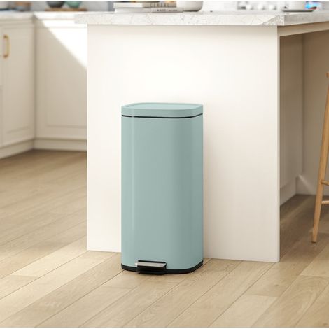 Cubo de basura de cocina 30 L con pedal, tapa con cierre suave y función de apertura, metal verde (1/5)