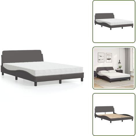 Bett mit Matratze Grau 120x200 cm Kunstleder - Schlafzimmermöbel - Betten - Doppelbetten - Boxspringbetten - Kunstlederbett (1/5)