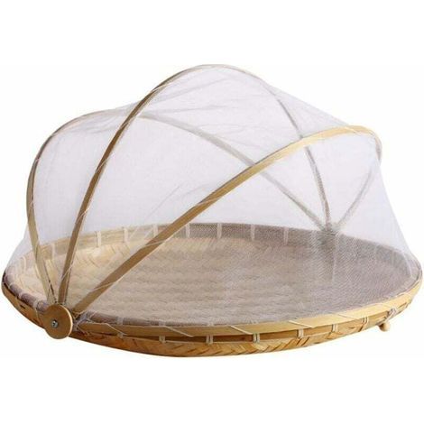 Cloche alimentaire en bambou tissé anti-moustique, Cloche alimentaire pliable, panier à fruits et légumes, pelle à poussière, M (1/5)