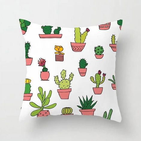 Taie D'oreiller - Coton Linen - Imprimé Cactus - Double Face - Pour Canapé Chaise Bureau Lit Voiture - 40x40 cm (1/5)