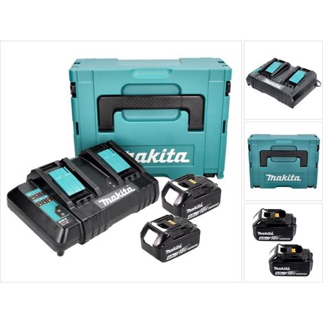 Makita Power Source Kit 18 V avec 2x BL 1840 B batterie 4,0 Ah ( 197265-4 ) + DC 18 SH chargeur double ( 199687-4 ) + Makpac
