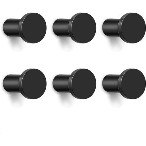 Schwarze runde Metallwandhaken, 6 einfache Haken aus Aluminium, mit Schrauben, modern und robust, geeignet für Wände, Schränke, Küchen, Badezimmer, Eingänge, Kinderzimmer und andere Orte.