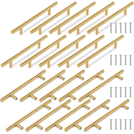 Juego de 20 tiradores de acero inoxidable para armarios de cocina, tiradores para muebles de cocina, distancia entre centros de 128 mm, color dorado. (1/5)