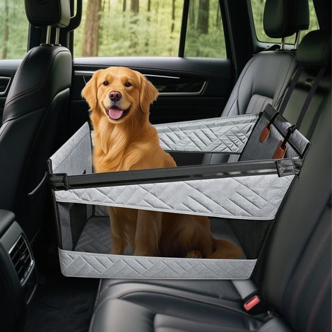 Siège Chien pour Banquette Arrière, Grand Confort pour Chiens de Taille Moyenne à Grande, Tissu 600D Oxford, Coussin Amovible (Gris) (1/5)