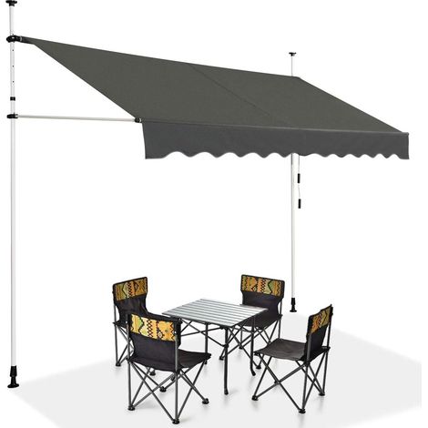 COSTWAY Tenda da Sole per Esterno, Tenda da Sole a Bracci Estensibili con Struttura Telescopica e Tessuto Resistene ai Raggi Solari, Regolabile in Altezza e in Angolazione (300 x 120 cm Grigio)