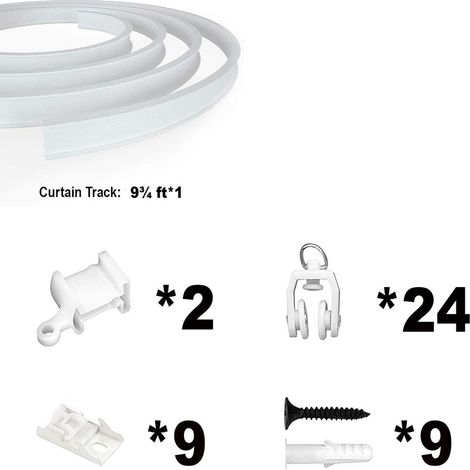 Ensemble de tringle à rideaux blanche de 3 mètres avec poulies et supports de fixation (1/5)