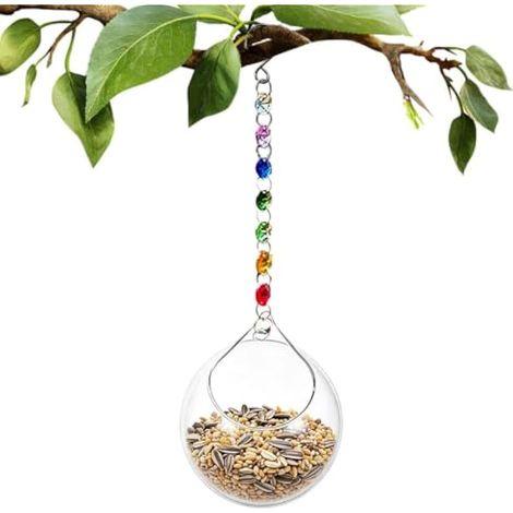 Mangeoire en verre transparent pour colibri avec crochet à chaîne (1/5)