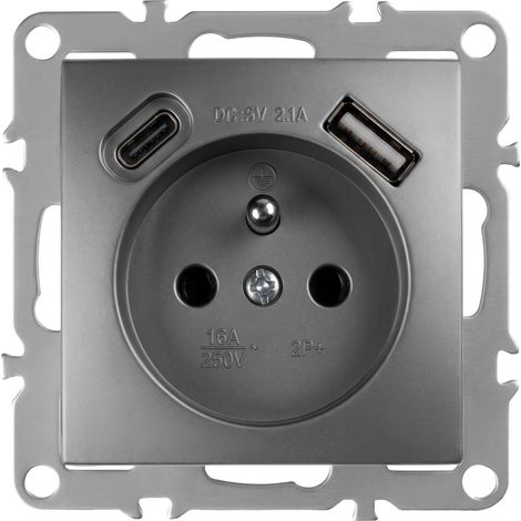 Toolight Single Grounded Socket + Usb-a Usb-c Oste Jnh004-g Grey (1/5)