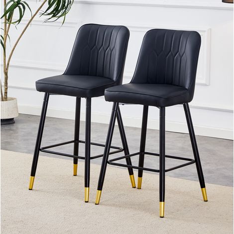 REDOM - Lot de 2 tabourets de bar en similicuir PU, repose pieds, dossier ergonomique, structure en métal, noir (1/5)