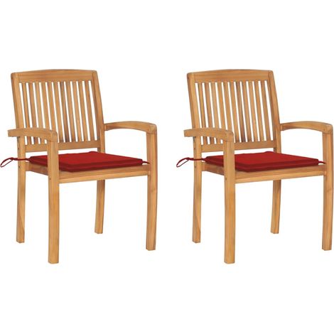 Chaises/Fauteuils de jardin 2 pcs avec coussins rouge Bois de teck massif -TF43414 (1/5)
