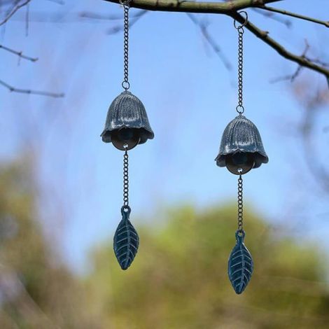 Carillon éolien japonais en forme de feuille,petite cloche vent suspendre en fonte pour Bleu (1/5)