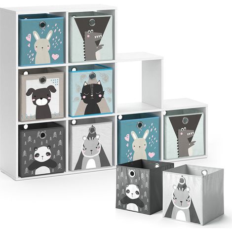 Libreria bambini , Bianco, 142.4 x 107.8 cm con 8 scatole pieghevoli, Vicco
