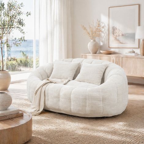 Divano relax 145x95x63 cm beige, schienale alto, tessuto chenille e schiuma, senza montaggio MEUBLIV (1/5)