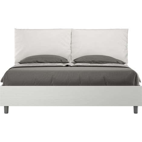 Letto matrimoniale contenitore 160x200 bianco frassino cuscini similpelle bianco Egos Antea (1/5)