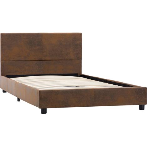 Lit adulte pour 1 personnes, Structure de lit, Assemblage Facile, Marron Similicuir daim 100 x 200 cm OIB4393E (1/5)