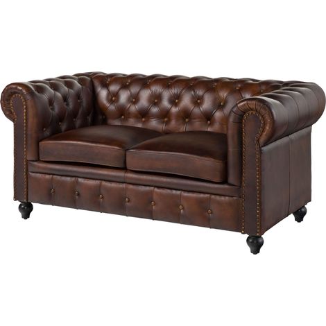 Sofa 2-Sitzer Echtleder 158x82x75 braun CHESTERFIELD 102