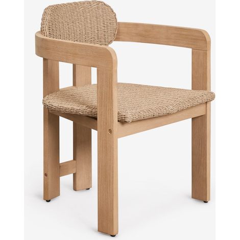 Pack de 4 sillas de jardín con reposabrazos en madera de acacia y ratán sintético Ginara SKLUM       