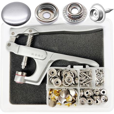 Pince à boutons-pression et ensemble de 60 boutons-pression avec clips métalliques et vis à pression pour bâches de bateau, toiles et housses en toile (1/5)
