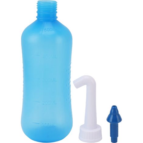 Bidé nasal manual con tapa de 5 orificios – dispositivo de irrigación nasal para niños y adultos, 500 ml – ABS resistente – juego de accesorios de 3 piezas (1/5)