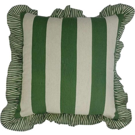 DOMO MEA Cuscino 45x45cm Rigato Verde Scuro con Frangia e Zip