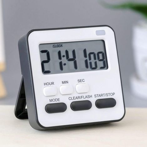 Minuteur de cuisine, mini-réveil créatif avec tableau magnétique et compte à rebours pour ustensiles noirs. (1/5)