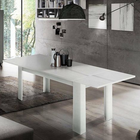 Table extensible Natan, Console extensible jusqu'à 12 places, Console extensible, 160/210x90h75 cm, Mélèze blanc brillant (1/5)