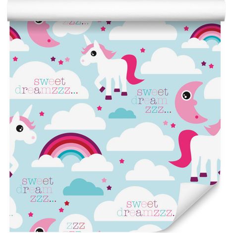 Papier peint licornes, nuages et arcs-en-ciel pour salon et chambre 50x1000 cm (1/5)