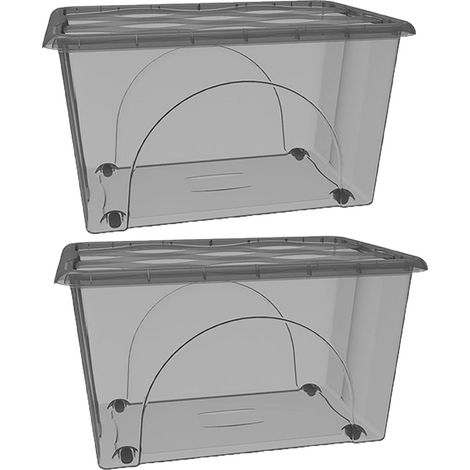 2 Box Portaoggetti Contenitore 60 LT STORAGE Scatole Multiuso 60x40x33 Organizer Salvaspazio con Coperchio Fume 4 Ruote Sovrapponibile cassa organizzazione cesta indumenti Casa Bagno Ufficio