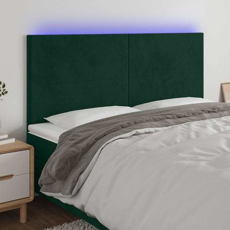vidaXL Cabecero con luces LED terciopelo verde oscuro 180x5x118/128 cm (1/5)