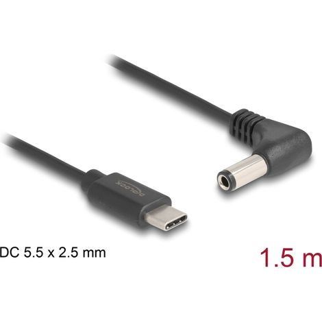 Delock Cable de alimentaciÃ³n USB Type-Câ¢ a CC 5,5 x 2,5 mm macho en Ã¡ngulo 1,5 m
