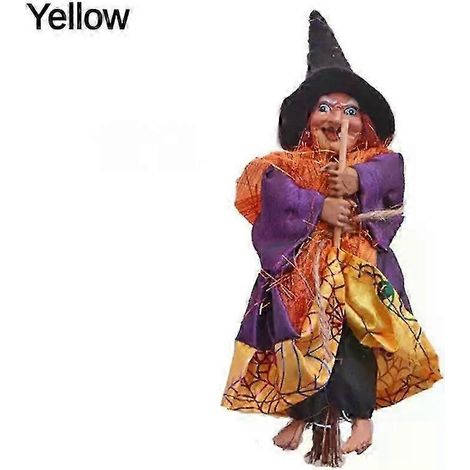 Décorations de sorcières à suspendre - Sorcières volantes sur balais pour Halloween, décoration d'intérieur effrayante, figurines de sorcières à suspendre pour l'extérieur et l'intérieur (Jaune) (1/5)