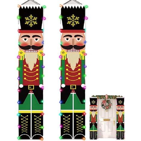 Lot de 2 Bannière Casse-Noisette Noël ( 30 x 180 cm),pour Porte D'entrée Bannière, Porte De Soldat Casse-Noisette avec Lumières LED Bannière De Porche De Noël,pour Décoration De Fête De Vacances (1/4)