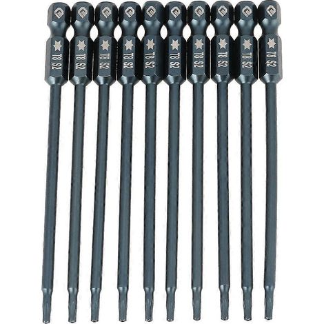 10-teiliges Set mit 100 mm langen, 1/4"-Sechskant-Schraubendreherbits mit T8-Magnet-Sternkopf