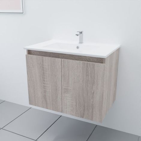 Meuble salle de bain suspendu 70 cm PROLINE- Bois- Plan vasque en Céramique