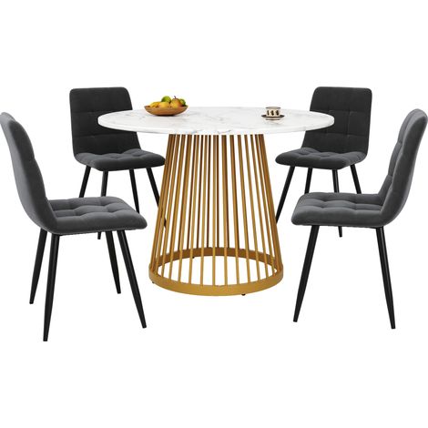 Conjunto de comedor de 5 piezas con mesa redonda de 80 cm y 4 sillas de terciopelo (1/5)