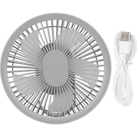 Ventilateur LED 2-en-1 avec lumière extérieure, rechargeable USB, portable pour maison, voiture, bureau, camping, voyage, gris (1/5)