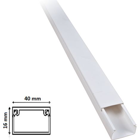 2 mt Canalina per cavi elettrica 40x16 mm in plastica passacavi bianco coprifili a parete con copertura (1/4)
