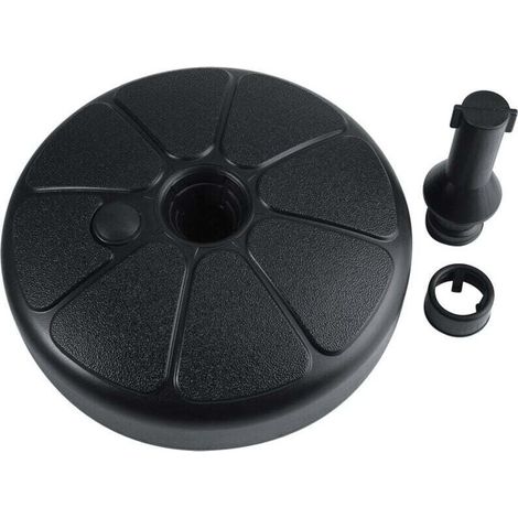 Black parasol base, sand-fillable round plastic parasol stand, portable, durable, sturdy, heavy-duty, for outdoor use in gardens, beach, and gardens (1/3)