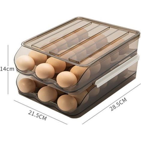 2 couches Panier à œufs, Boite à Oeufs Porte-œufs roulant automatique en Plastique Stockage d'oeufs Rangement Frigo avec Couvercle (1/4)