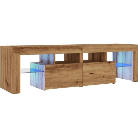 Mobile TV multimediale Scaffale TV Credenza TV Sala da pranzo Soggiorno Camera da letto con luci a LED Legno composito di rovere lavorato a mano Marrone 020026706