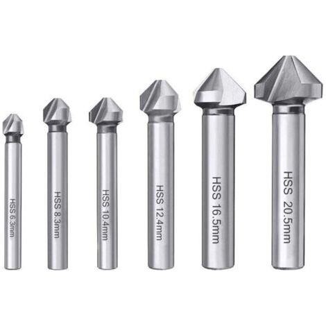 6PCS Fraise à Chanfreiner HSS 6542 Foret Conique 90° Fraise à Noyer Forets hélicoïdaux Fraise à Ébavurer Cylindrique pour Bois Métal PVC Machine-outil 6.3/8.3/10.4/12.4/16.5/20.5mm