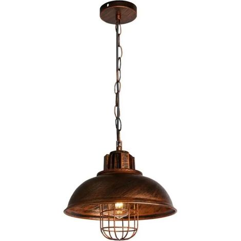 Lustre Suspension - - Vintage - Métal Bronze - 1 Ampoule E27 - Style Industriel (1/4)