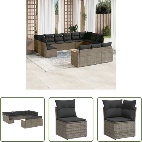 Rattanmöbel -  13-tlg. Garten-Sofagarnitur mit Kissen Grau Poly Rattan (1/5)