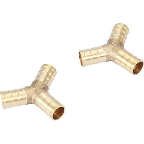 Raccord en Y en laiton à 3 voies avec embouts cannelés pour air, eau et gaz (diamètre extérieur 12 mm, 2 pièces) (1/4)