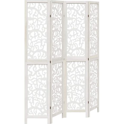 Room Divider 4 Panels White Solid Wood Paulownia vidaXL