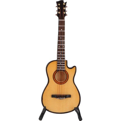 Guitare miniature en bois, réplique d'instrument de musique miniature avec support décoratif. (1/5)