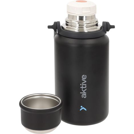 Bouteille isotherme en acier inoxydable 63138 avec bouchon hermétique anti-fuite, tasse, poignée et sangle, sans BPA, base antidérapante, 900 ml Noir 10 x 10 x 22 cm (1/5)