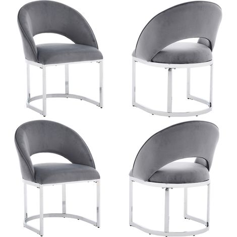 4 sedie da pranzo in velluto grigio con gambe in metallo argentato, stile moderno (1/5)